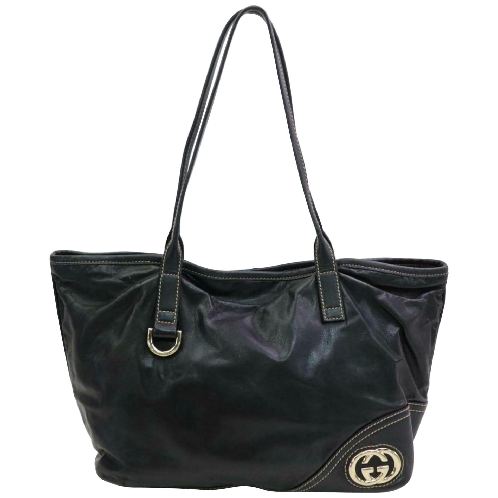 Gucci Britt Interlocking Logo Tote 870584 Black Leather Shoulder Bag For Sale