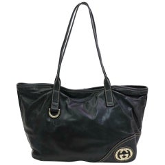 Vintage Gucci Britt Interlocking Logo Tote 870584 Black Leather Shoulder Bag