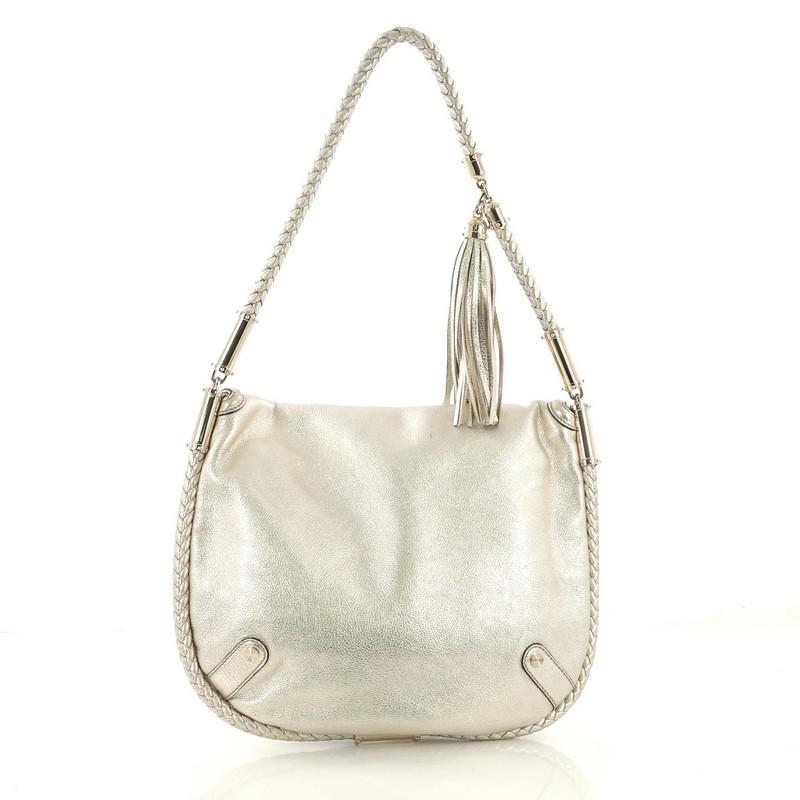 Beige Gucci Britt Tassel Flap Bag Leather Medium