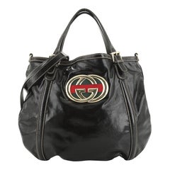 Gucci Britt Web Convertible Satchel Dialux Coated Canvas Large