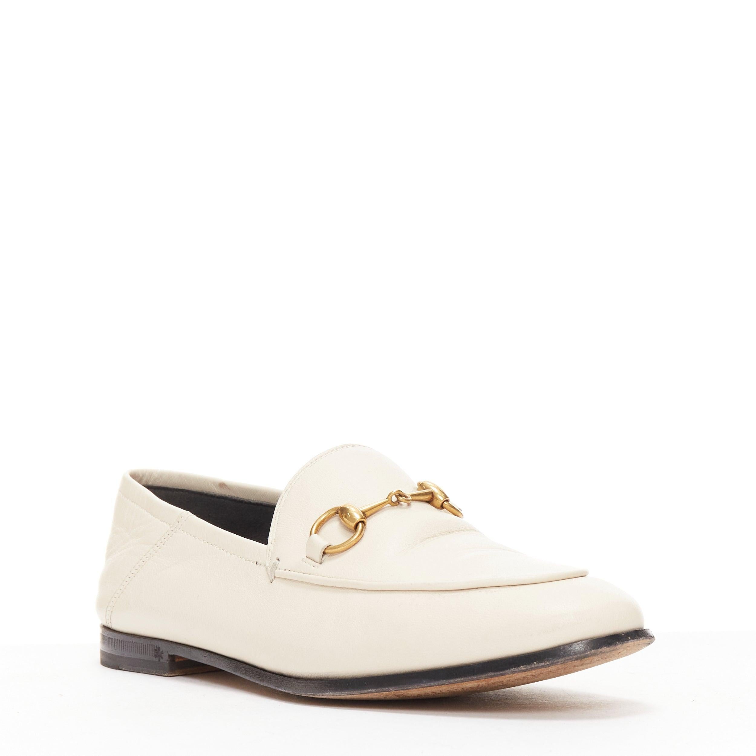 GUCCI Brixton Horsebit cream gold buckles convertible slippers loafers EU35 In Good Condition In Hong Kong, NT