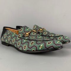 GUCCI Brixton Size 9 Green & Black Bee Print Canvas Slip On Loafers