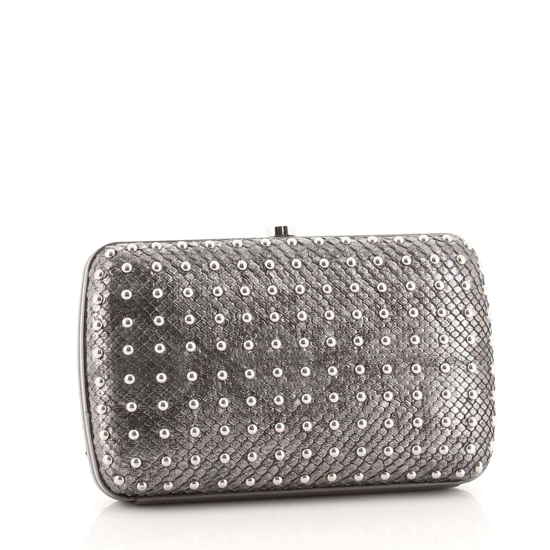 Gray Gucci Broadway Box Clutch Studded Python