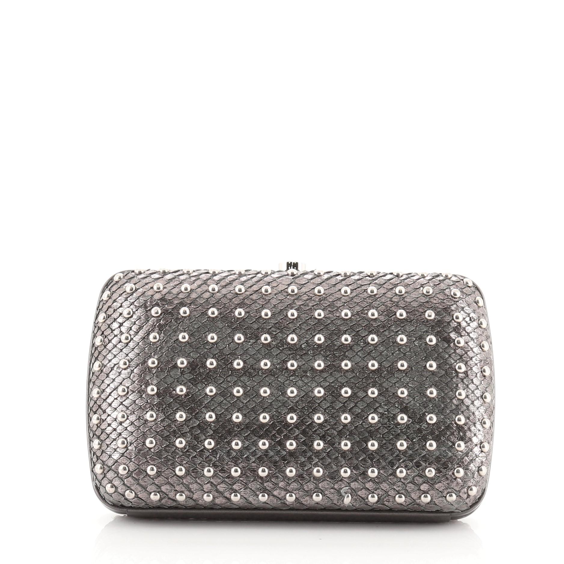 Gucci Broadway Box Clutch Studded Python In Good Condition In NY, NY