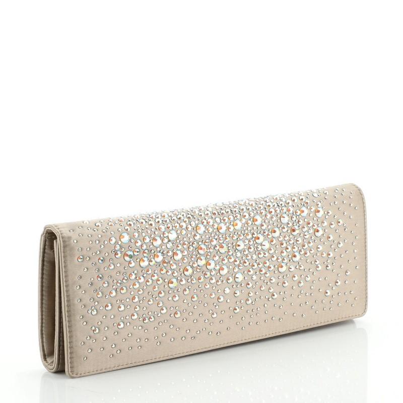 Gray Gucci Broadway Clutch Crystal Embellished Satin Long