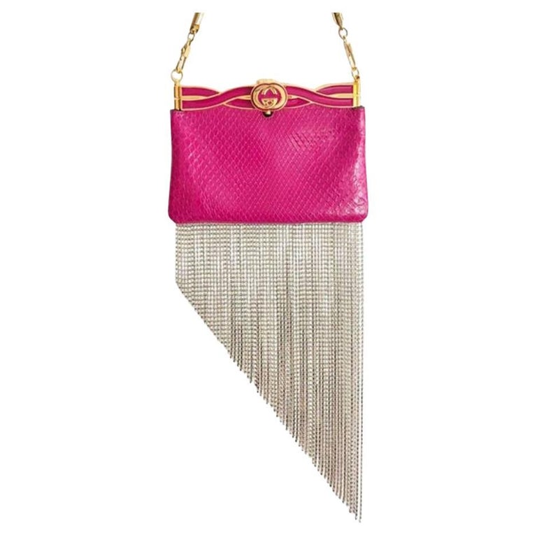 GUCCI Broadway Crystal Fringed Pink Clutch Bag For Sale at 1stDibs