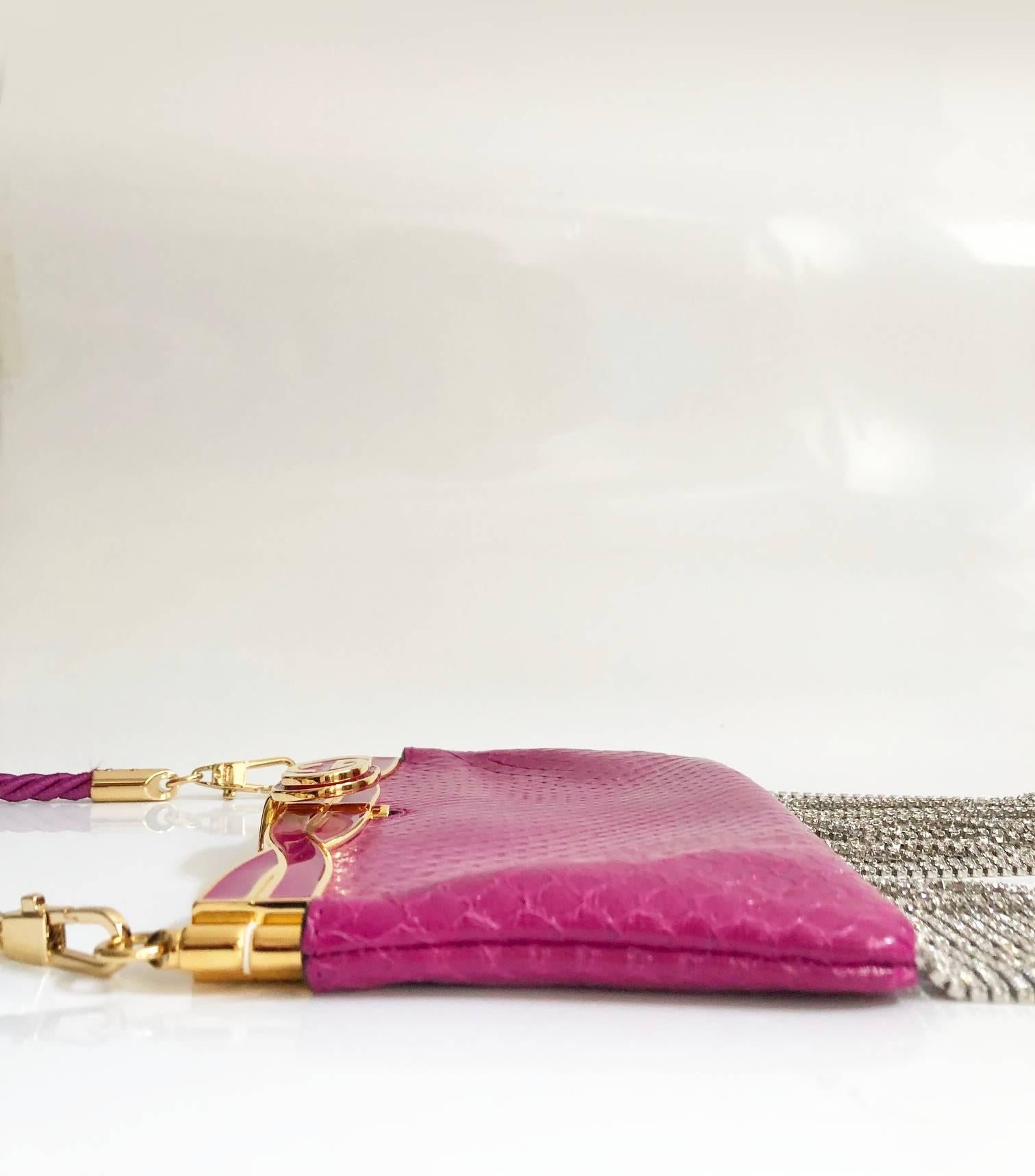 Beige GUCCI Broadway Crystal Fringed Pink Clutch Bag