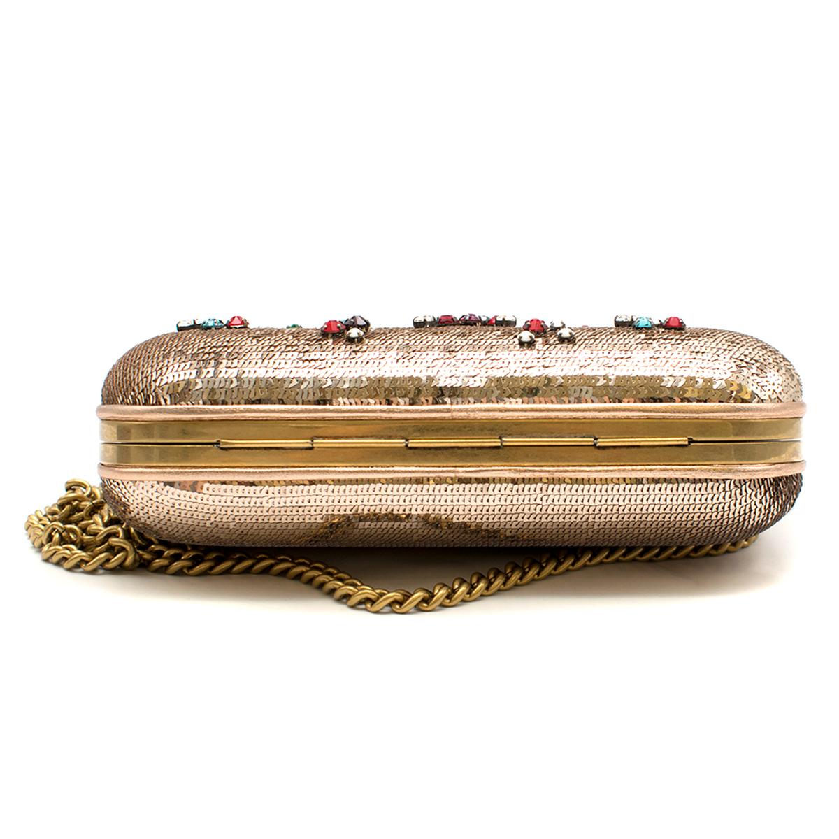 Gucci Broadway Gold Sequin Embroidered Clutch  In Good Condition For Sale In London, GB