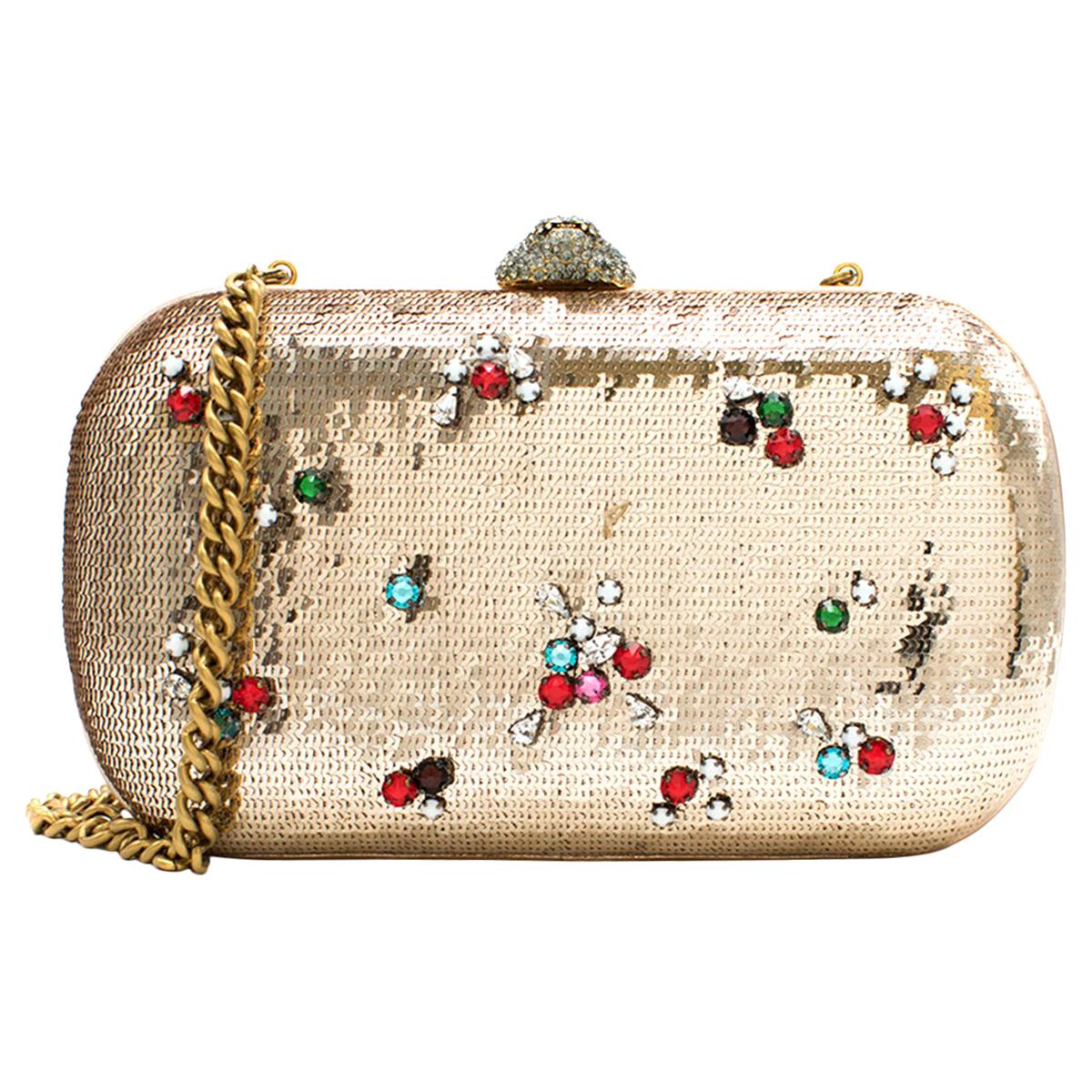 Gucci Broadway Gold Sequin Embroidered Clutch  For Sale