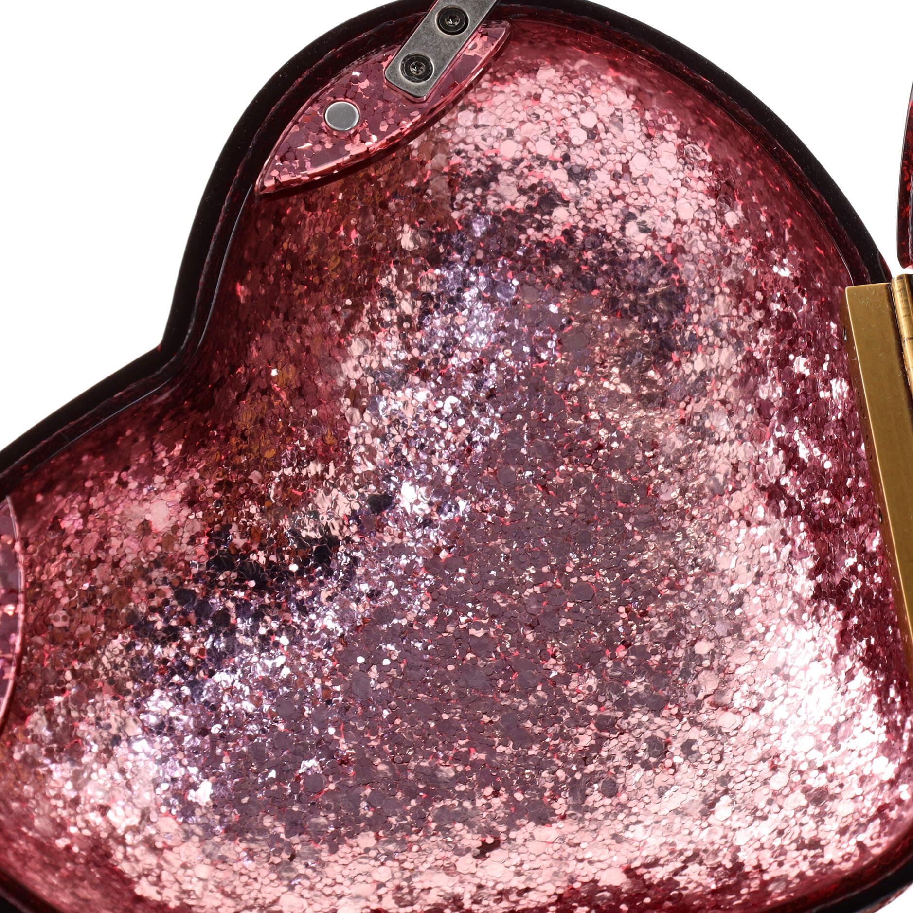 Pink Gucci Broadway Heart Clutch Glitter Plexiglass