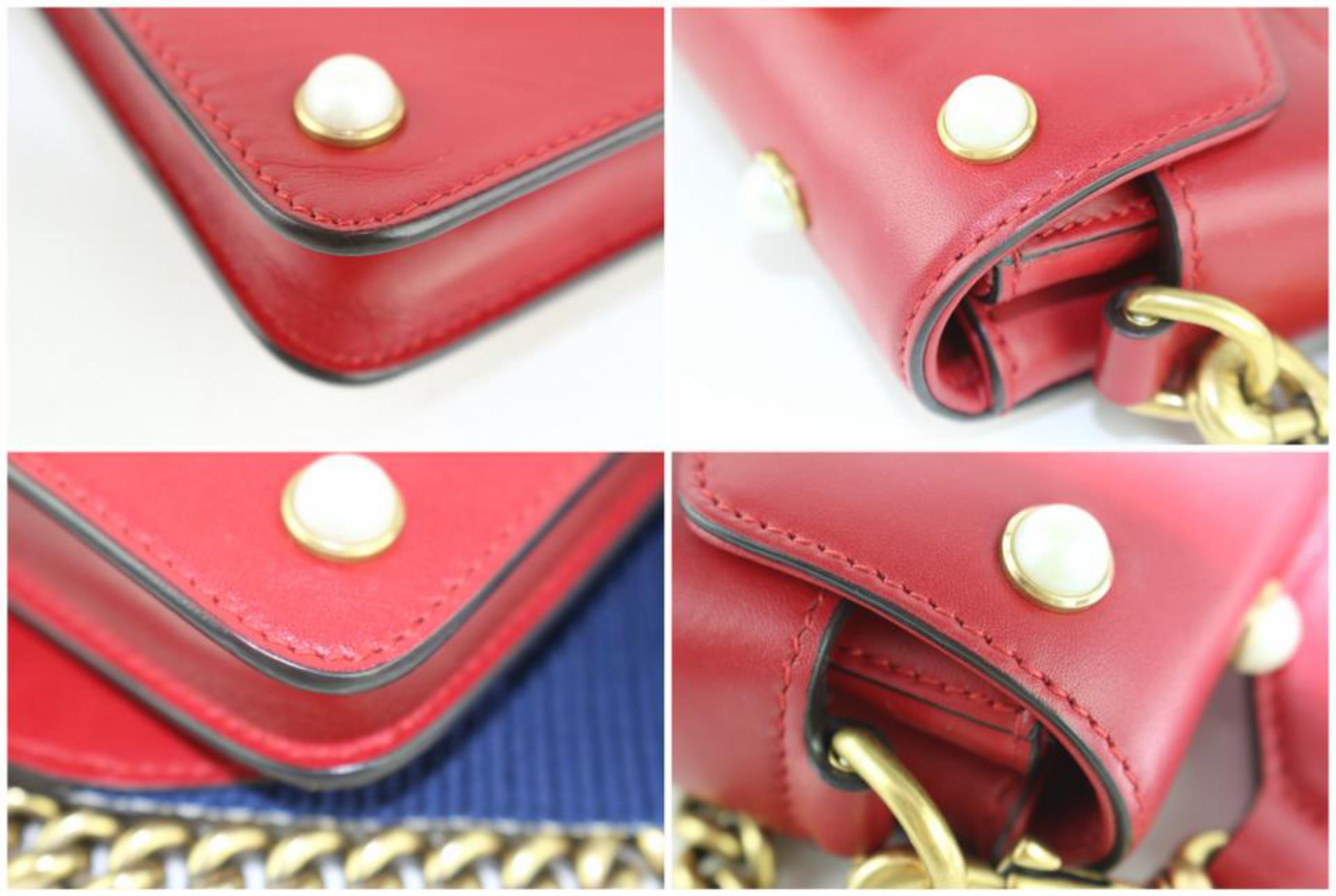 Gucci Broadway Pearl Studded Mini Bee Chain Flap 10gz1113 Red Leather Cross Body For Sale 4
