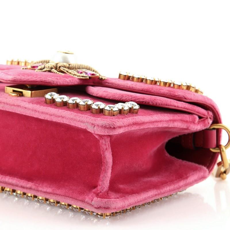 Women's or Men's Gucci Broadway Pearly Bee Shoulder Bag Crystal Embellished Velvet Mini
