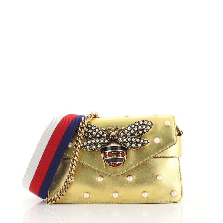 Gucci Broadway Pearly Bee Shoulder Bag Embellished Leather Mini at 1stdibs