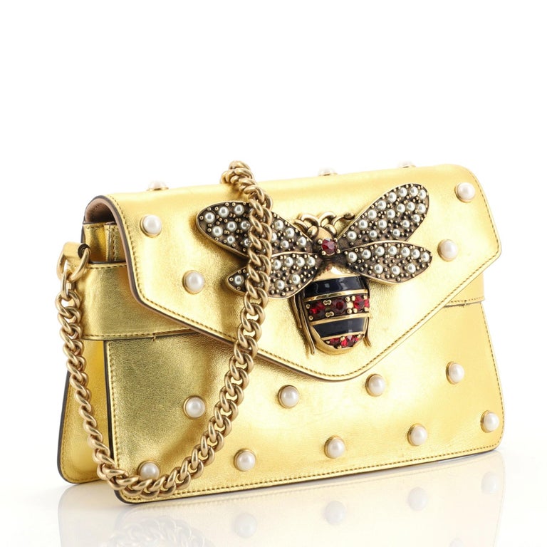 Gucci Broadway Pearly Bee Shoulder Bag Embellished Leather Mini at 1stDibs