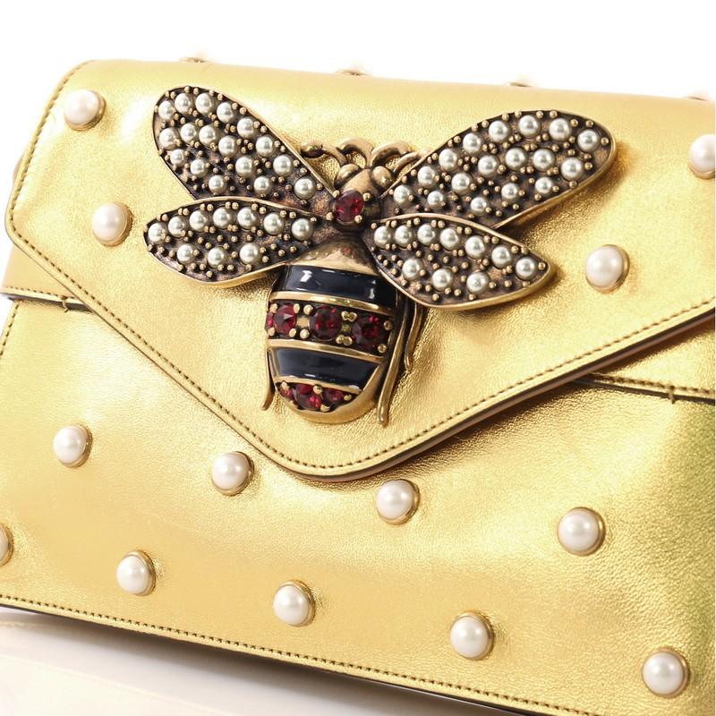  Gucci Broadway Pearly Bee Shoulder Bag Embellished Leather Mini In Good Condition In NY, NY