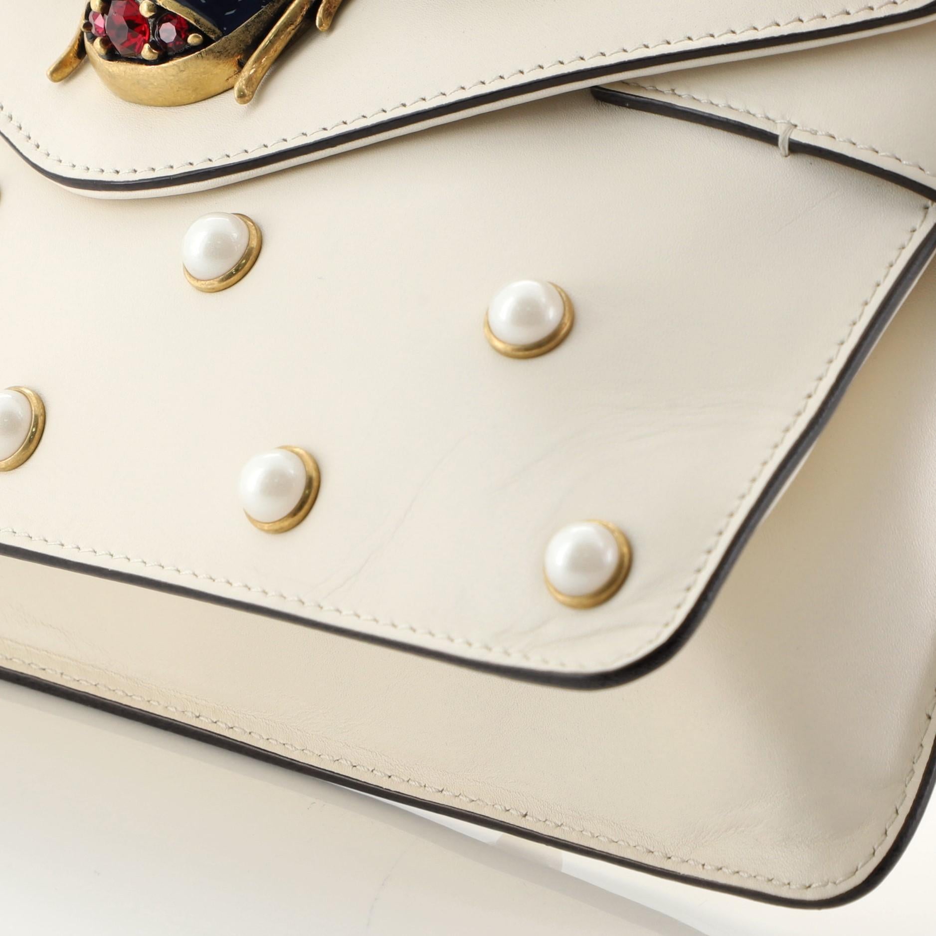 Gucci Broadway Pearly Bee Shoulder Bag Embellished Leather Mini, In Good Condition In NY, NY