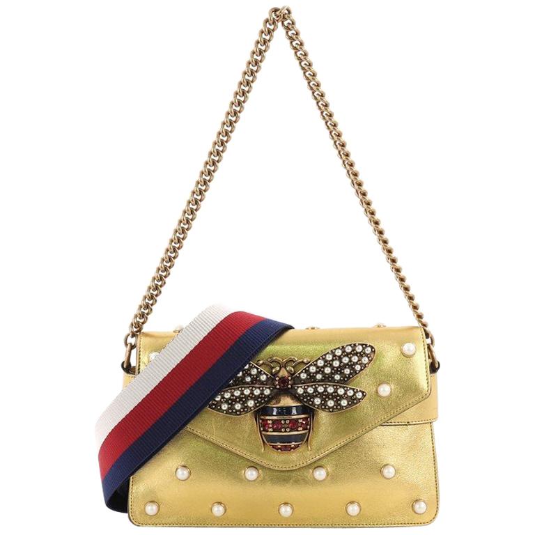  Gucci Broadway Pearly Bee Shoulder Bag Embellished Leather Mini