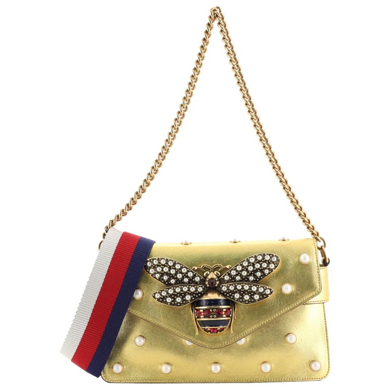 Gucci Broadway Pearly Bee Shoulder Bag Embellished Leather Mini at 1stDibs