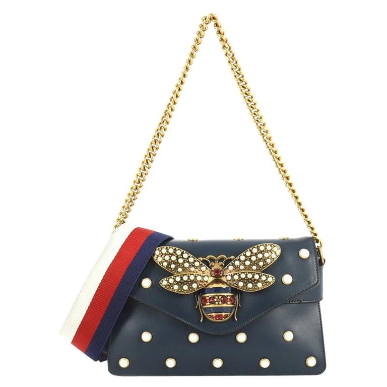 Gucci Broadway Bee/ Peral Studded Clutch at 1stDibs