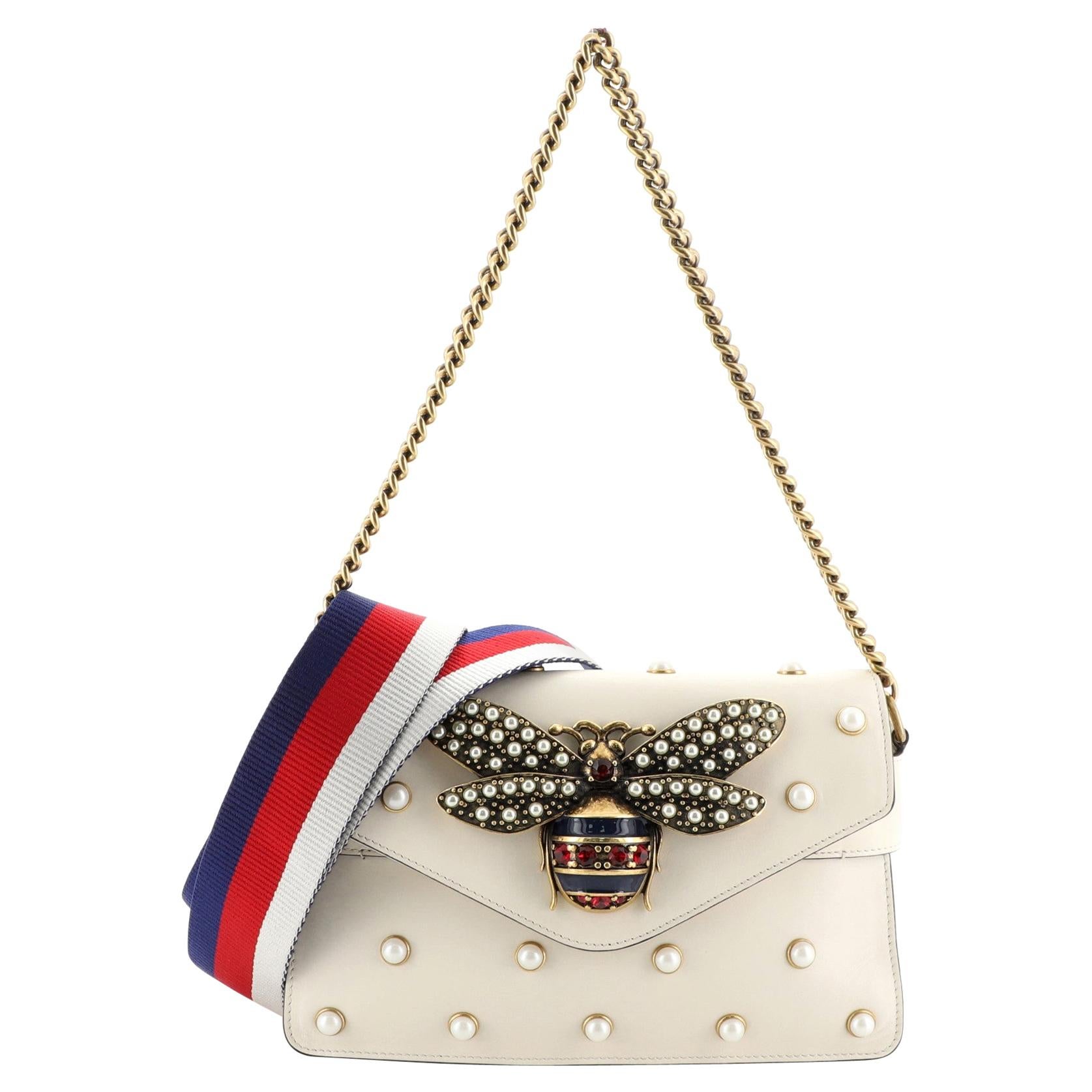 Gucci Broadway Pearly Bee Shoulder Bag Embellished Leather Mini,