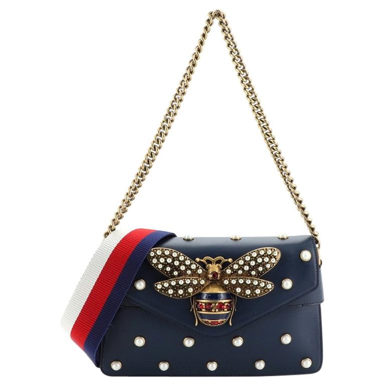 Gucci Broadway Pearly Bee Shoulder Bag Embellished Leather Mini