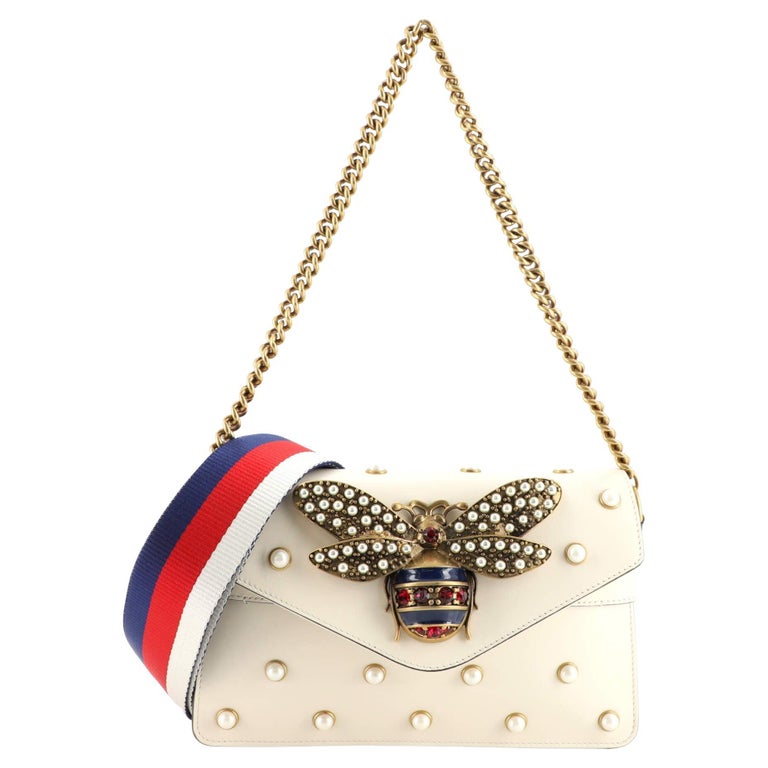 Gucci Broadway Pearly Bee Shoulder Bag Embellished Leather Mini For