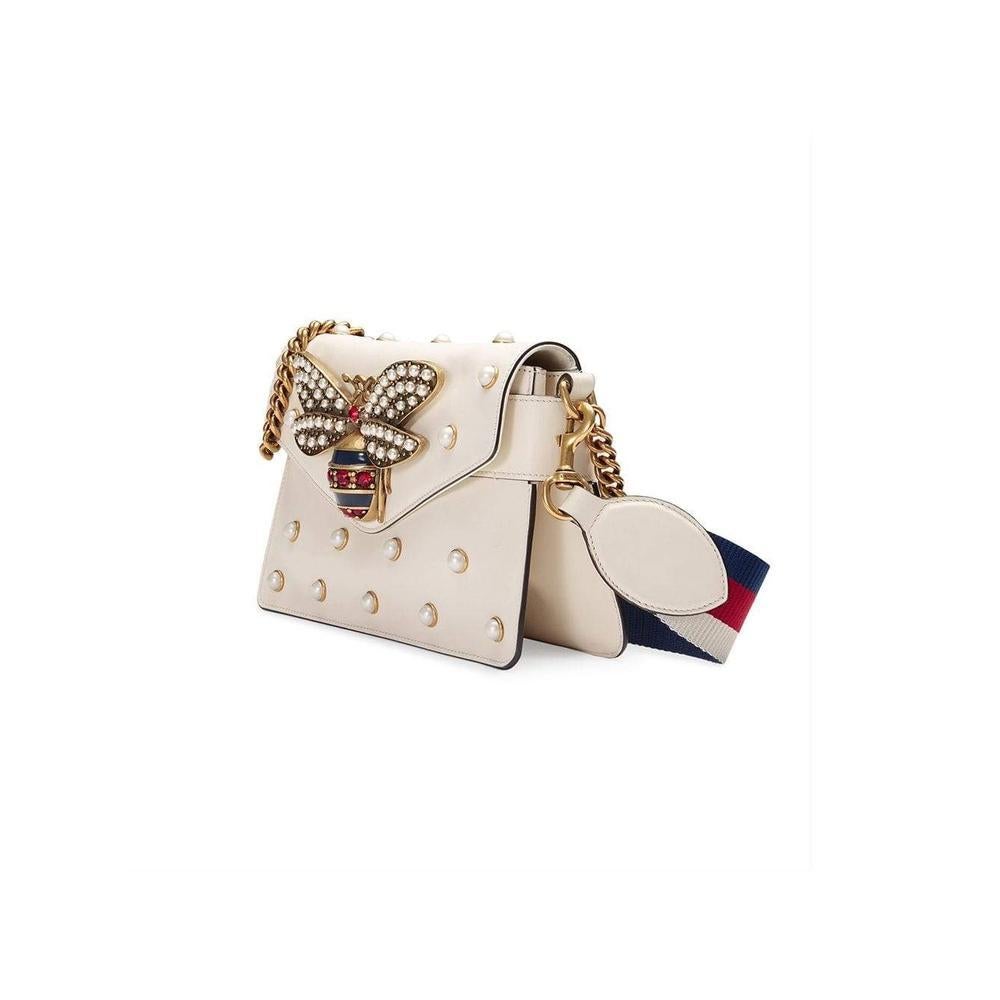 GUCCI Broadway White Leather Clutch  In New Condition For Sale In Brossard, QC