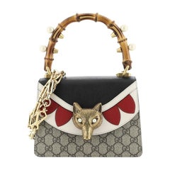 Gucci Broche Bamboo Top Handle Bag GG Coated Canvas and Leather Mini