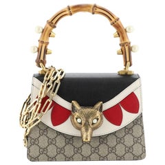 Gucci Broche Bamboo Top Handle Bag GG Coated Canvas and Leather Mini