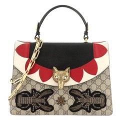 Gucci Broche Top Handle Bag Embroidered GG Coated Canvas and Leather Medi