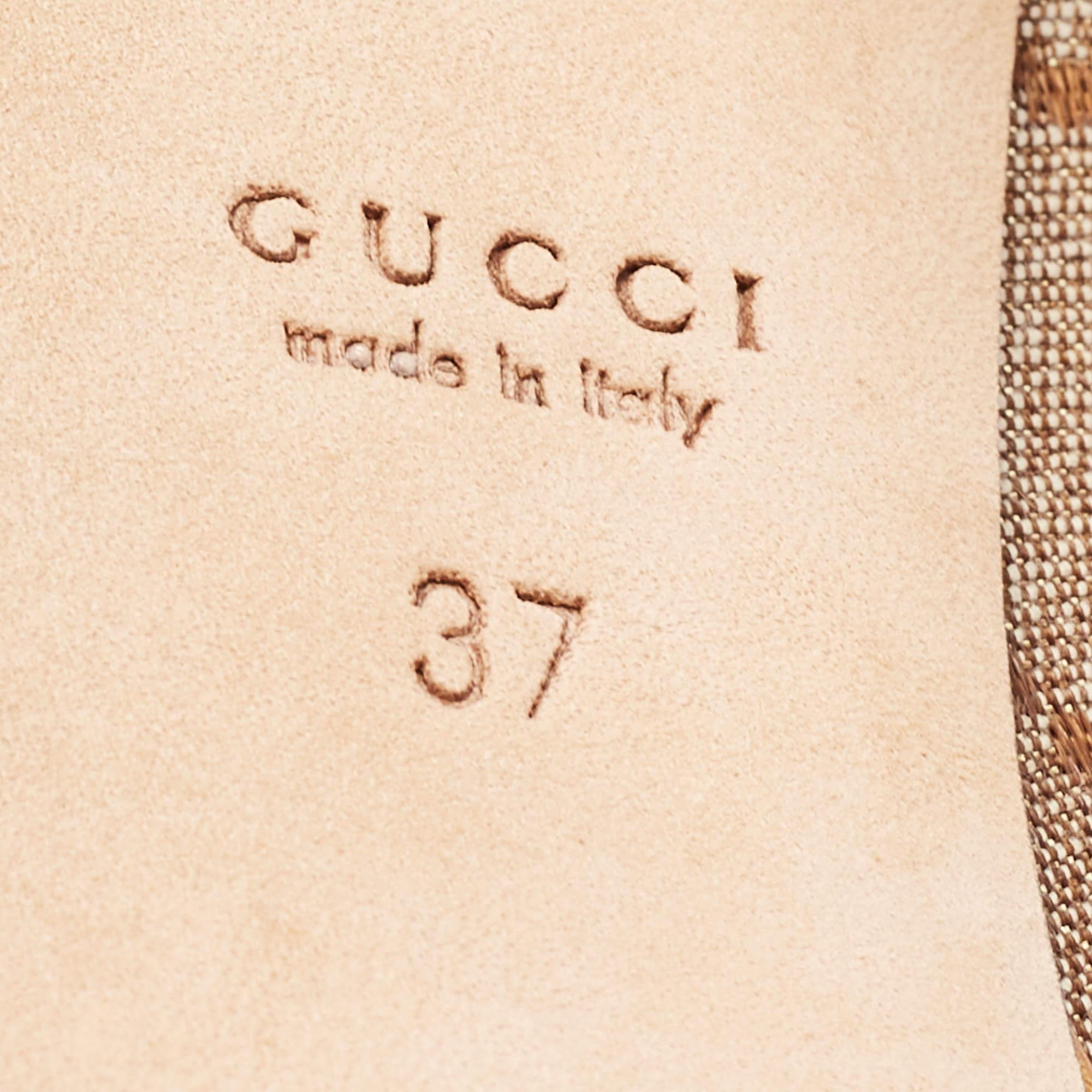Gucci Bronze GG Canvas and Leather New Hollywood Horsebit Peep Toe Pumps Size 37 3