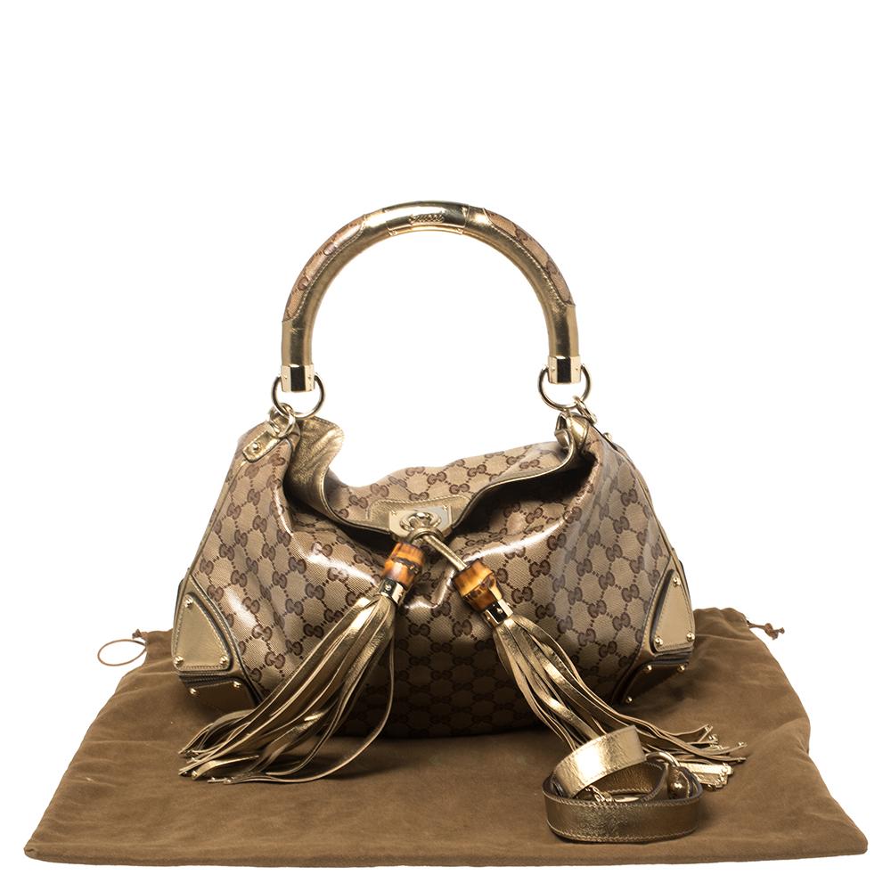 Gucci Bronze GG Crystal Coated Canvas Medium Indy Hobo 8