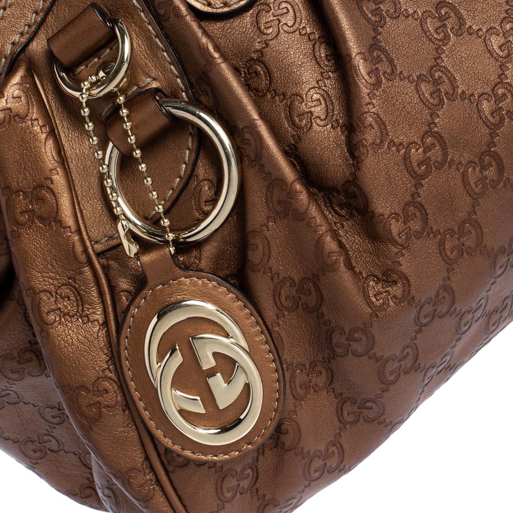 Gucci Bronze Guccissima Leather Medium Sukey Boston Bag In Good Condition In Dubai, Al Qouz 2