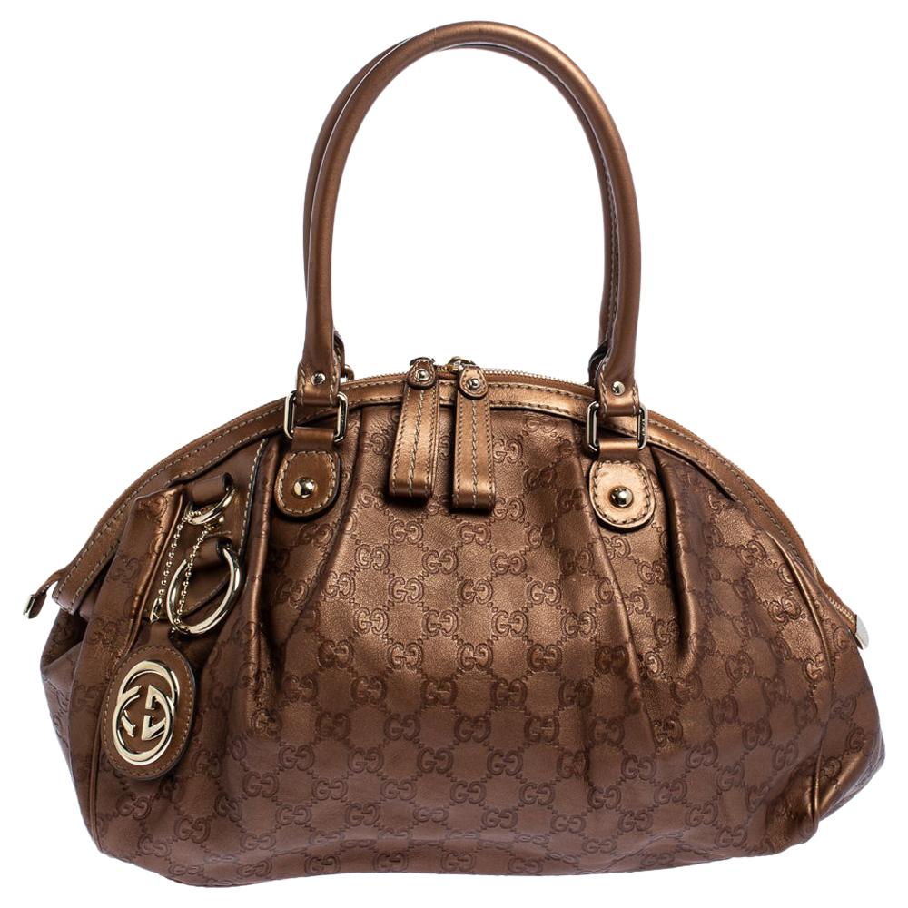 Gucci Bronze Guccissima Leather Medium Sukey Boston Bag