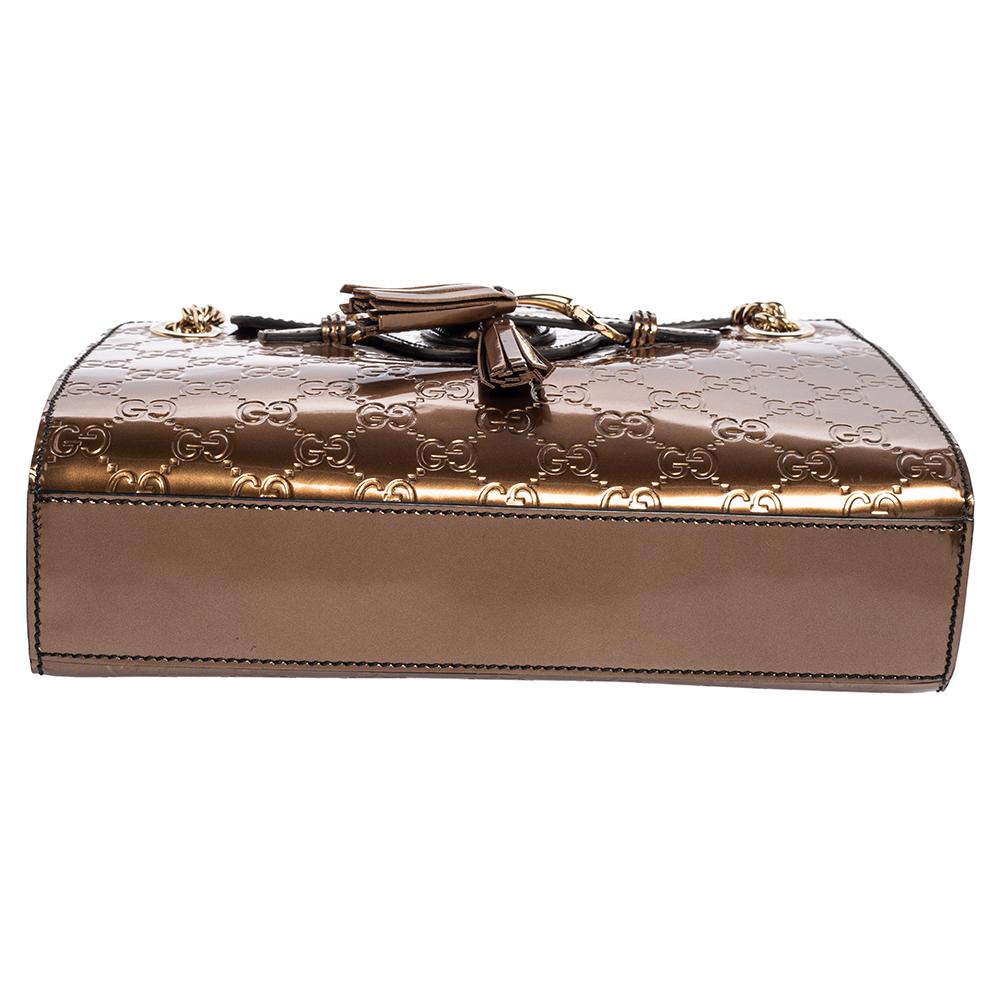 Women's Gucci Bronze Guccissima Mirrored Leather Small Emily Chain Shoulder Bag