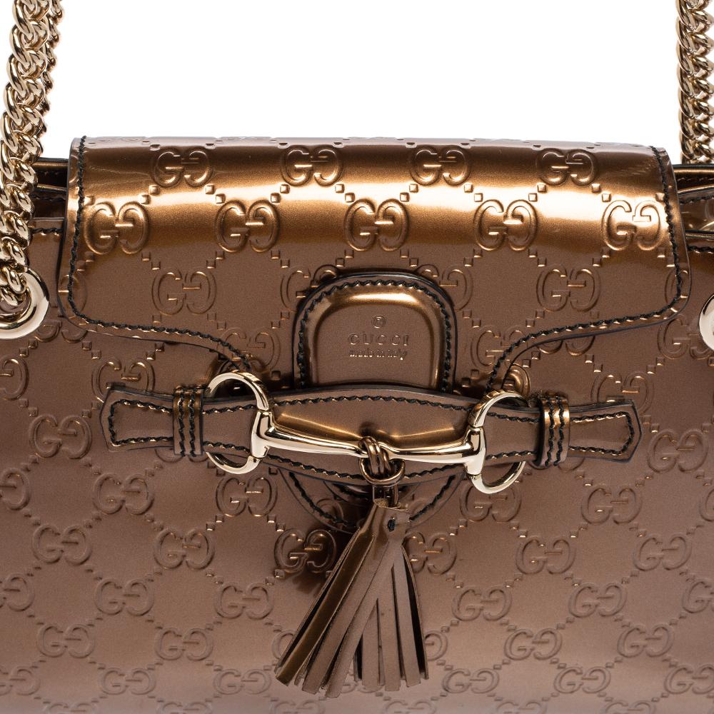 Gucci Bronze Guccissima Mirrored Leather Small Emily Chain Shoulder Bag 2