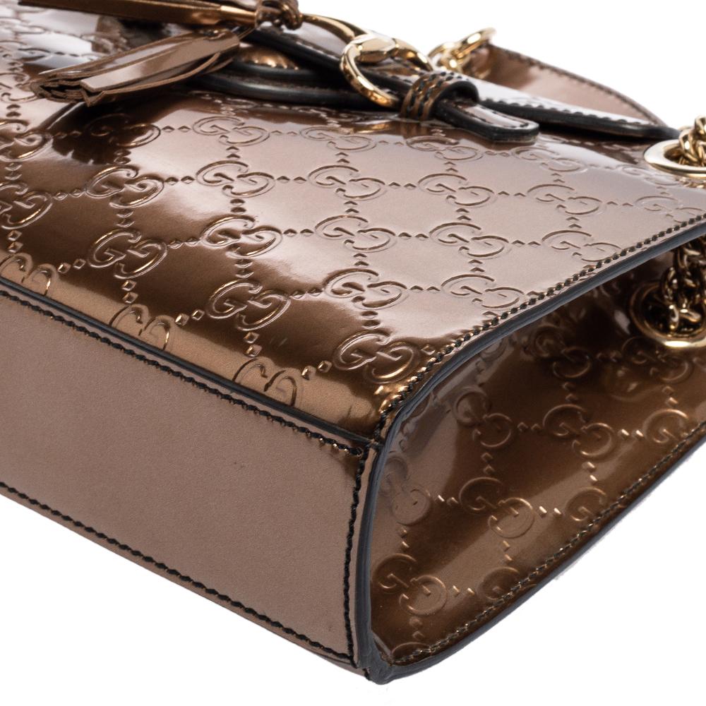 Gucci Bronze Guccissima Mirrored Leather Small Emily Chain Shoulder Bag 4