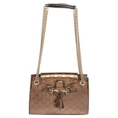 Gucci Bronze Guccissima Verspiegelte Leder-Umhängetasche Emily mit Kette