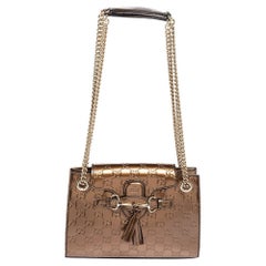 Gucci Bronze Guccissima Mirrored Leather Small Emily Chain Shoulder Bag