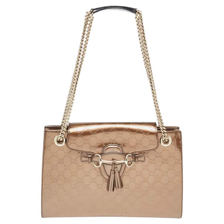 Gucci Bronze Guccissima Patent Leather Large Emily Chain Shoulder Bag