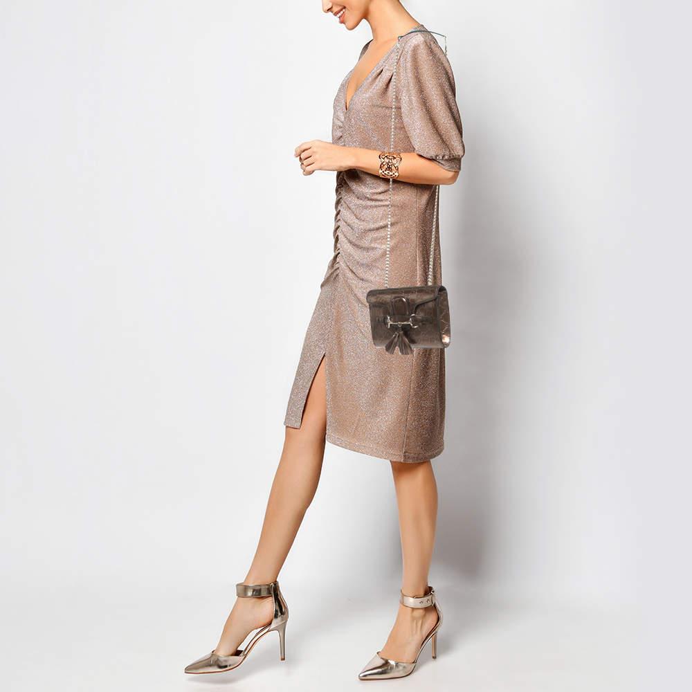 Brown Gucci Bronze Guccissima Patent Leather Mini Emily Chain Shoulder Bag