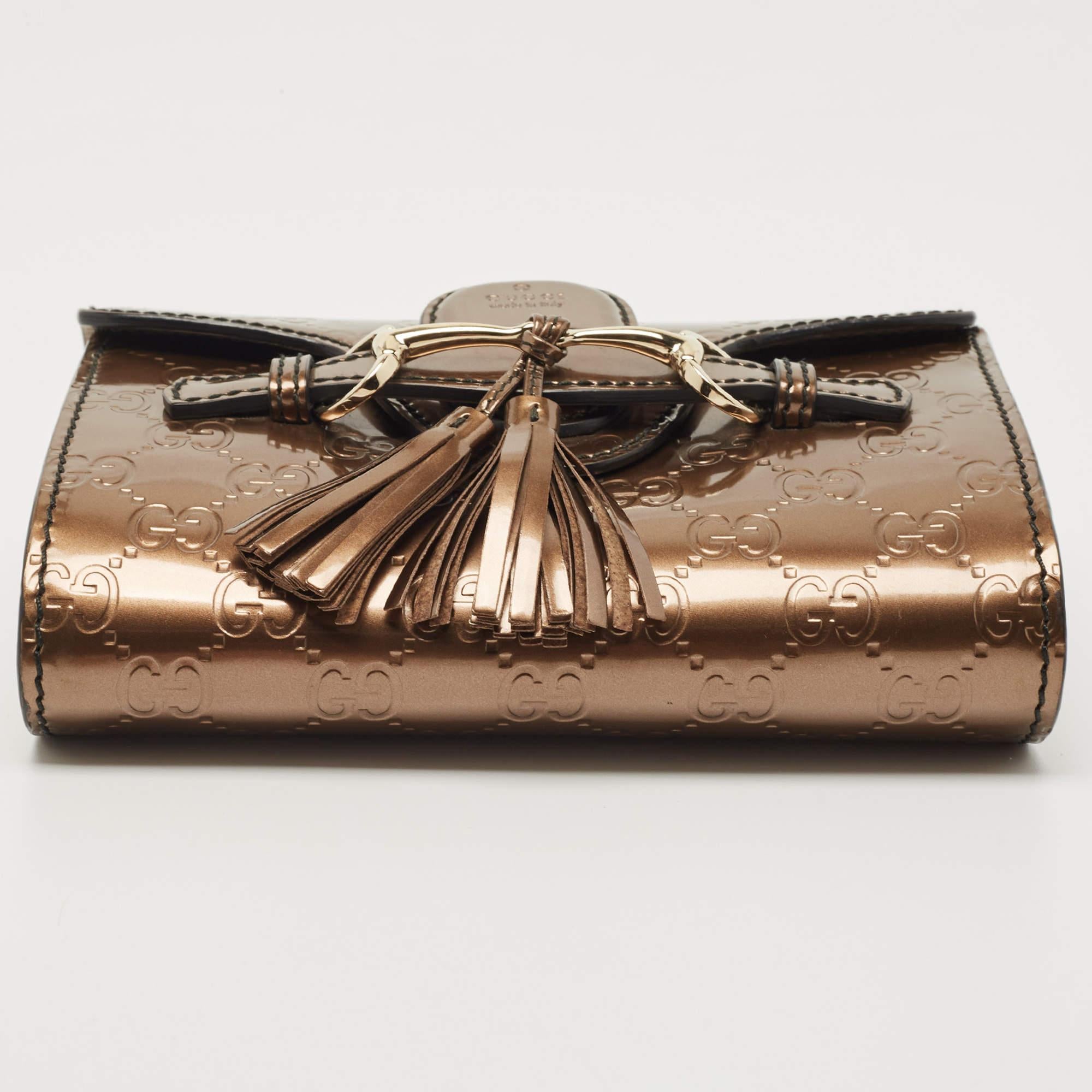 Women's Gucci Bronze Guccissima Patent Leather Mini Emily Chain Shoulder Bag