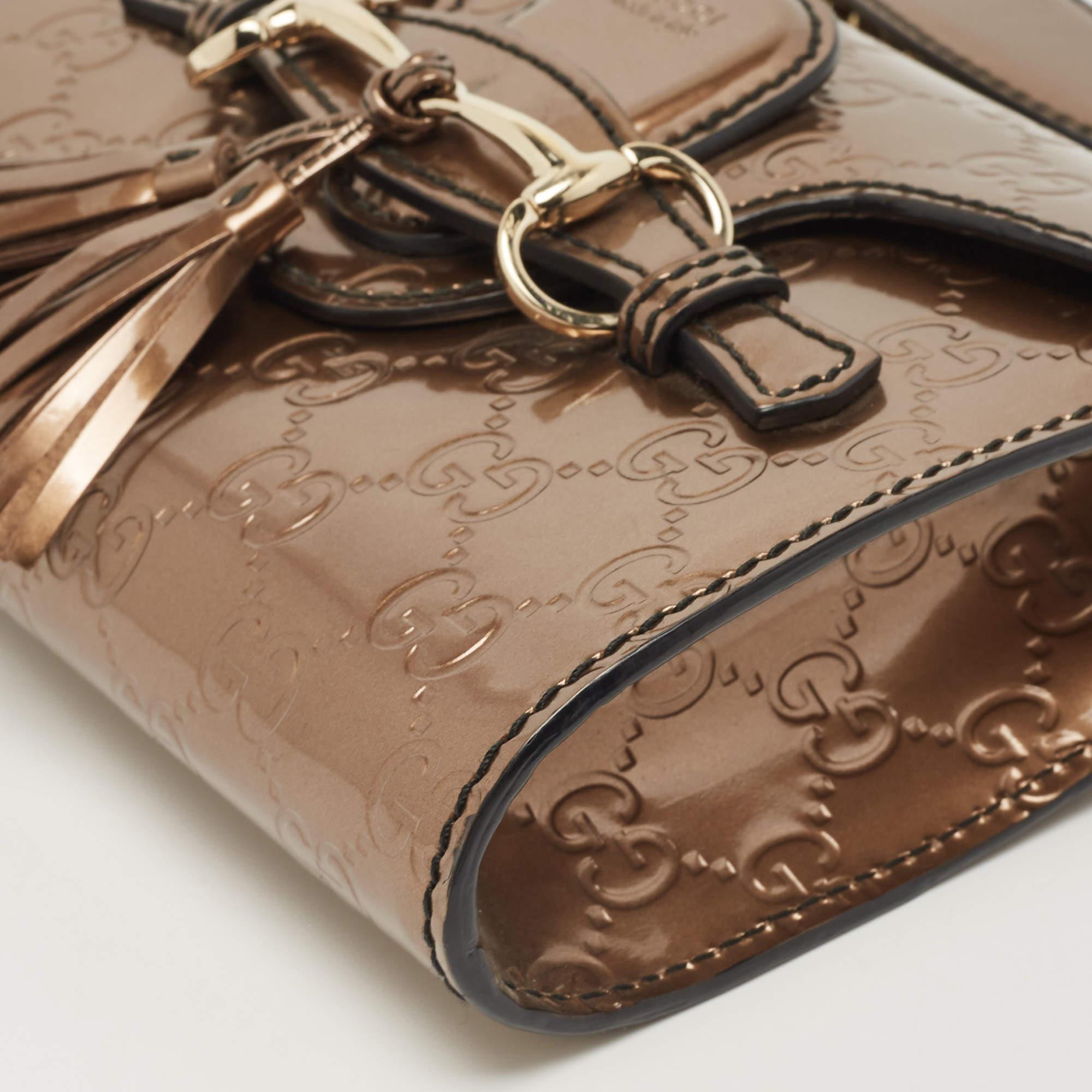 Gucci Bronze Guccissima Patent Leather Mini Emily Chain Shoulder Bag 2