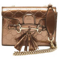 Gucci Bronze Guccissima Patent Leather Mini Emily Chain Shoulder Bag
