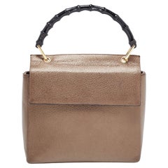 Gucci Bronze Leather Bamboo Flap Top Handle Bag
