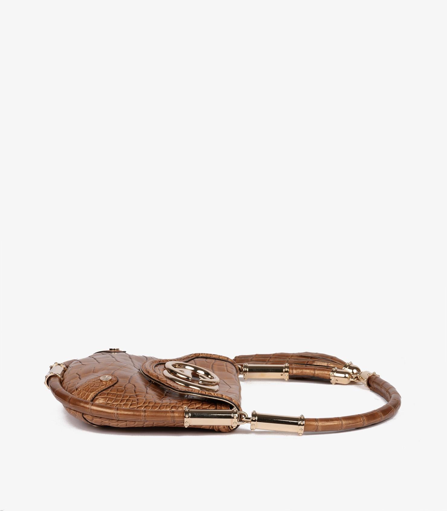 Gucci Bronze Metallic Alligator Leather Vintage Britt Tassel Flap Bag In Excellent Condition In Bishop's Stortford, Hertfordshire