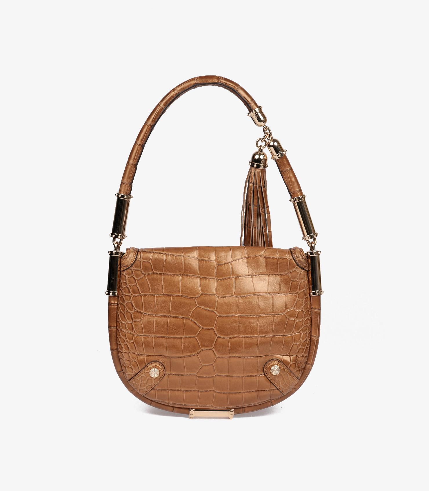 Gucci Bronze Metallic Alligator Leather Vintage Britt Tassel Flap Bag im Angebot 1