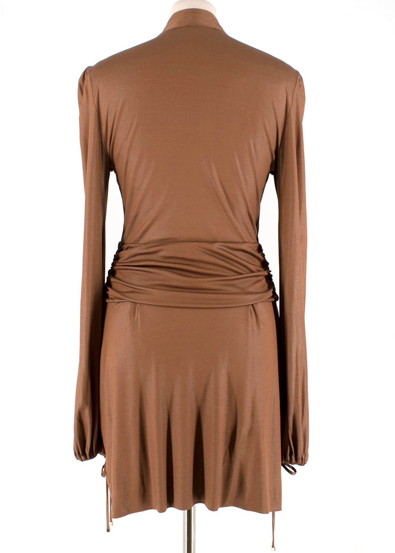 Brown Gucci Bronze Metallic Pussy Bow Draped Dress - Size US 6 For Sale