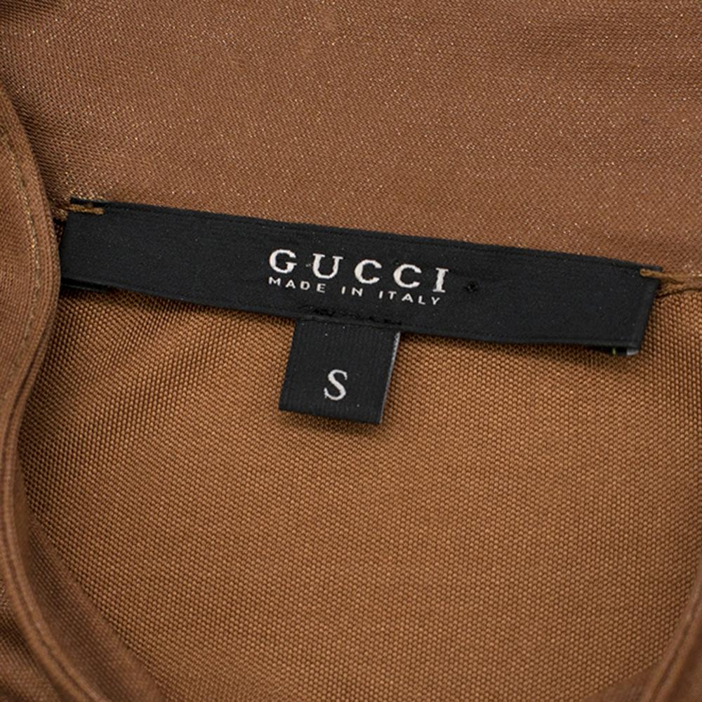 Women's Gucci Bronze Metallic Pussy Bow Draped Dress US 6 For Sale