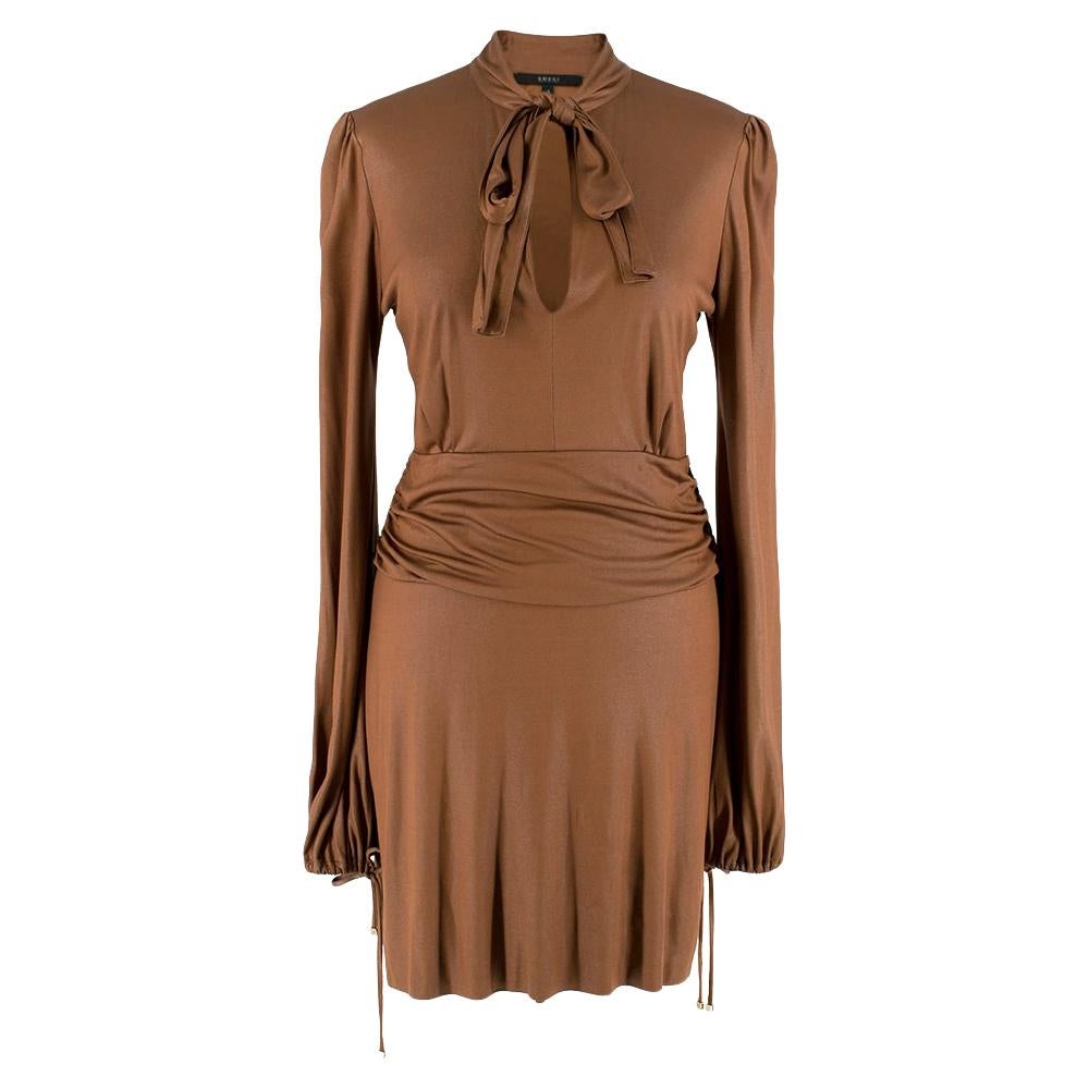 Gucci Bronze Metallic Pussy Bow Draped Dress US 6 For Sale